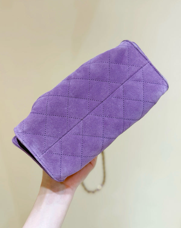 CHANEL 25S HOBO BAG 22 CM PURPLE SUEDE WITH GOLD HARDWARE