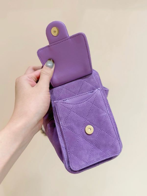 CHANEL 25S HOBO BAG 22 CM PURPLE SUEDE WITH GOLD HARDWARE