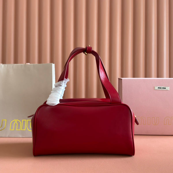 Miu Medium Top-Handle Bag 28cm Red Cowhide