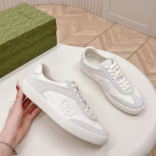 GG Sneaker White And Light Grey Cowhide With Mesh Fabric