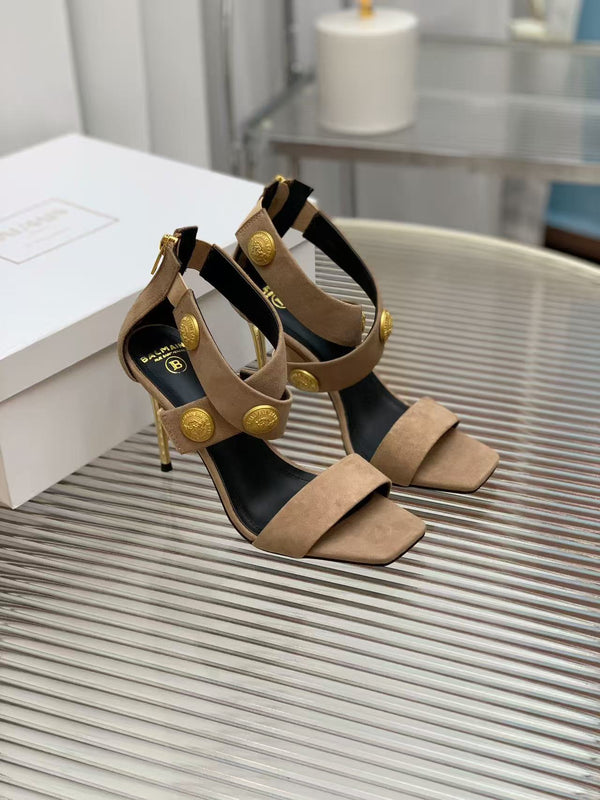 Balmain Crossover Strap Sandals 95mm Light Brown Suede