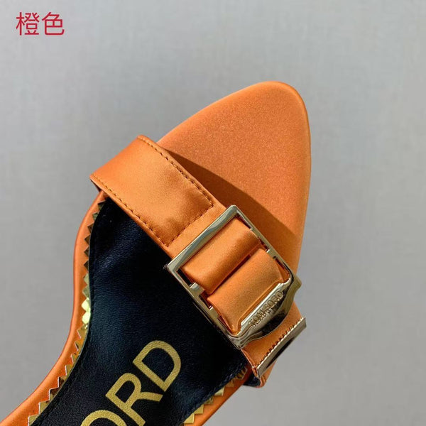 Tom Ford Sandal With Ribbon 105mm Orange In Silk And Sheepskin