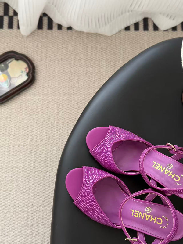 CC 26FW Slingback 7.5cm Hot Pink Crystal Leather