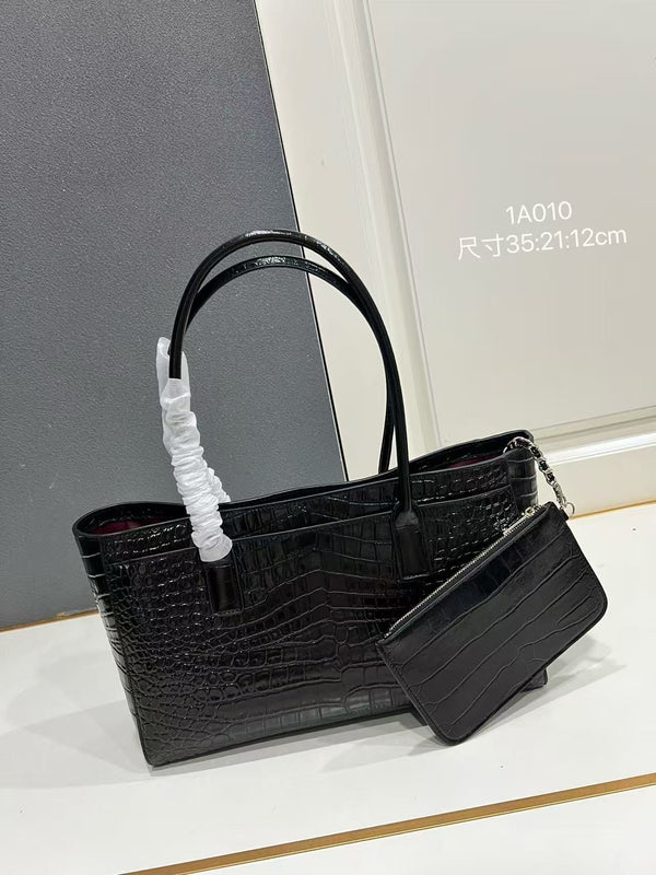 CC 2026 Small Shopping Bag 39cm Black Crocodile Embossed Calfskin