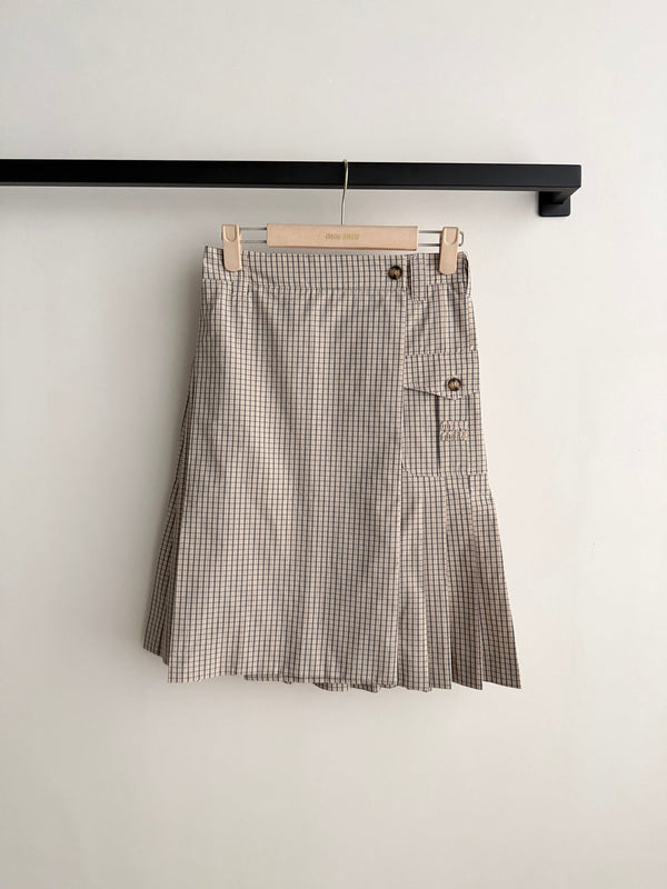 Jupe midi à carreaux beige-marron en coton Miu Miu YB