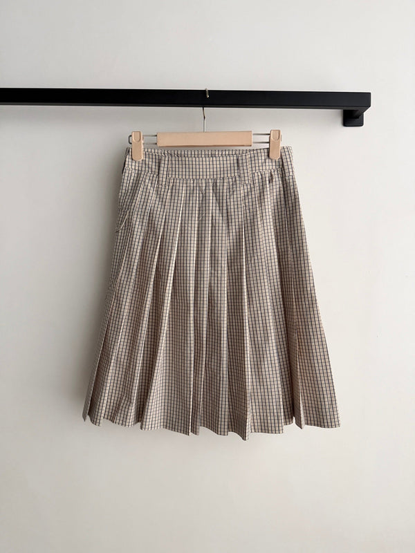 Jupe midi à carreaux beige-marron en coton Miu Miu YB