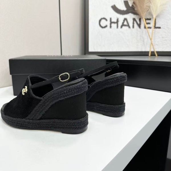 Sandales compensées CC 2026 11 cm en coton noir
