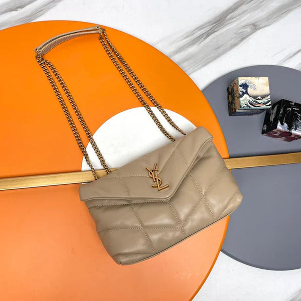 YSL 2026 Toy Puffer Shoulder Bag 23cm Beige Quilted Lambskin