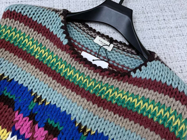 Céline Pull col rond Multicolore Alpaga Laine