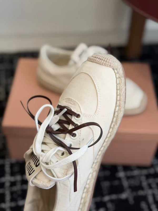 Miu 26s Gymnasium Sneakers White Raffia Canvas