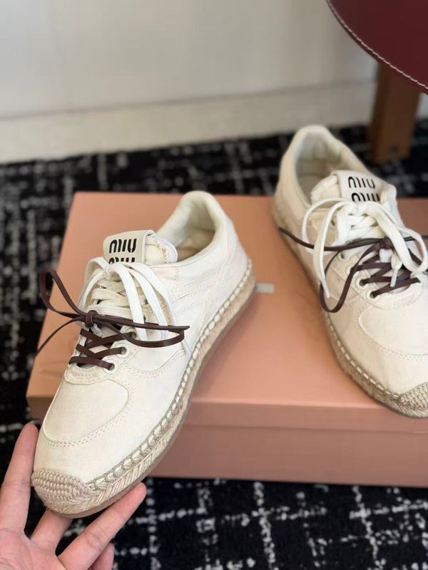 Miu 26s Gymnasium Sneakers White Raffia Canvas