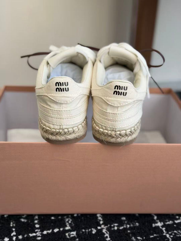 Miu 26s Gymnasium Sneakers White Raffia Canvas
