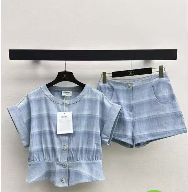 Ensemble d'été rayé CC 26s en jean bleu