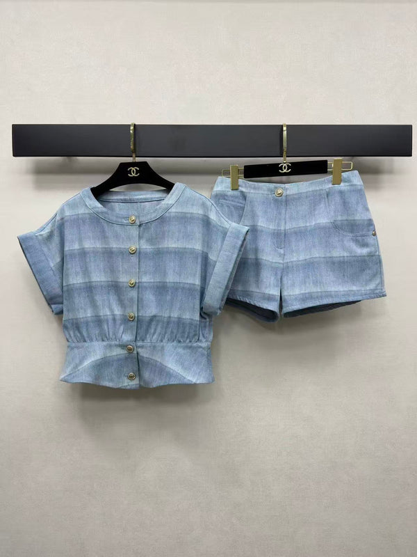 Ensemble d'été rayé CC 26s en jean bleu