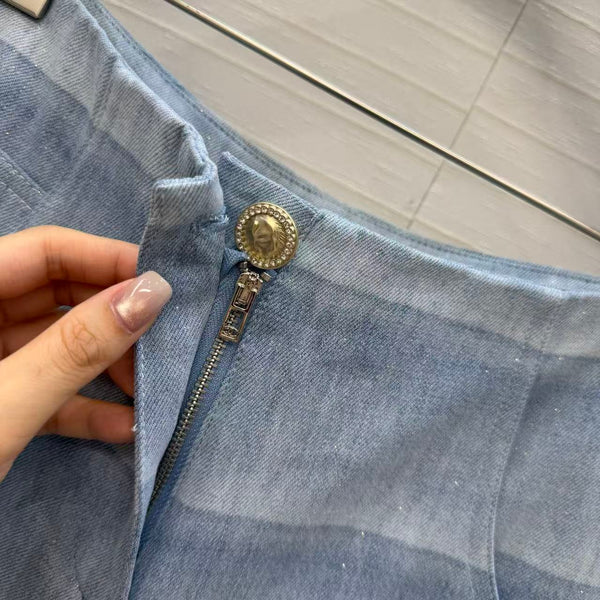 Ensemble d'été rayé CC 26s en jean bleu