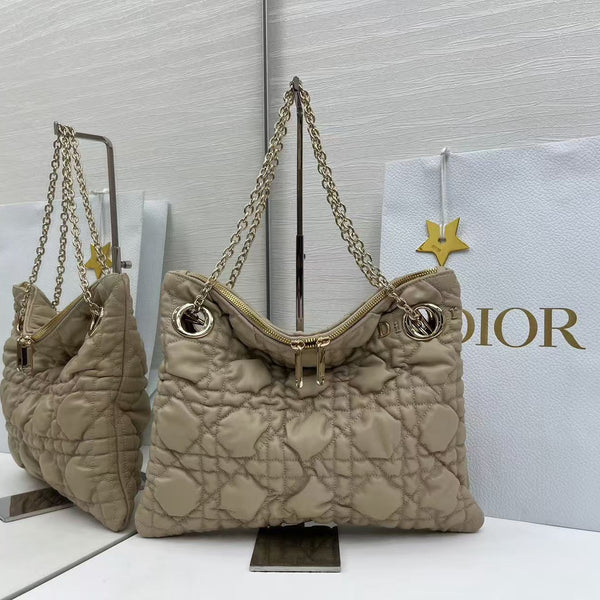 Dior 2026 Crunchy Bag 32cm Beige Puffy Macrocannage Calfskin