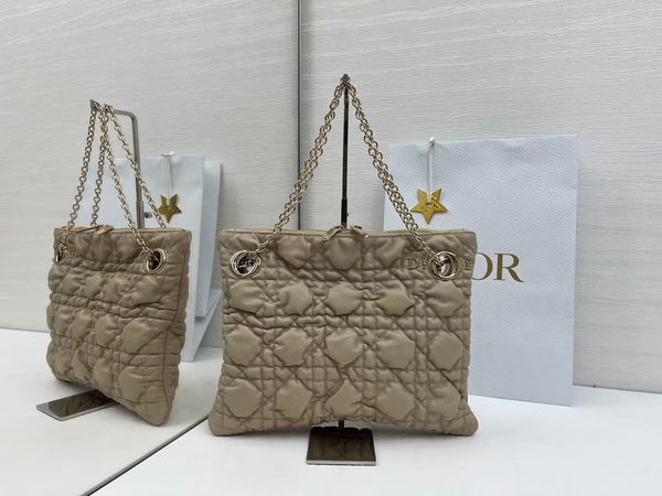 Dior 2026 Crunchy Bag 32cm Beige Puffy Macrocannage Calfskin