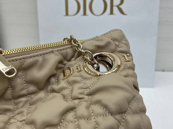 Dior 2026 Crunchy Bag 32cm Beige Puffy Macrocannage Calfskin