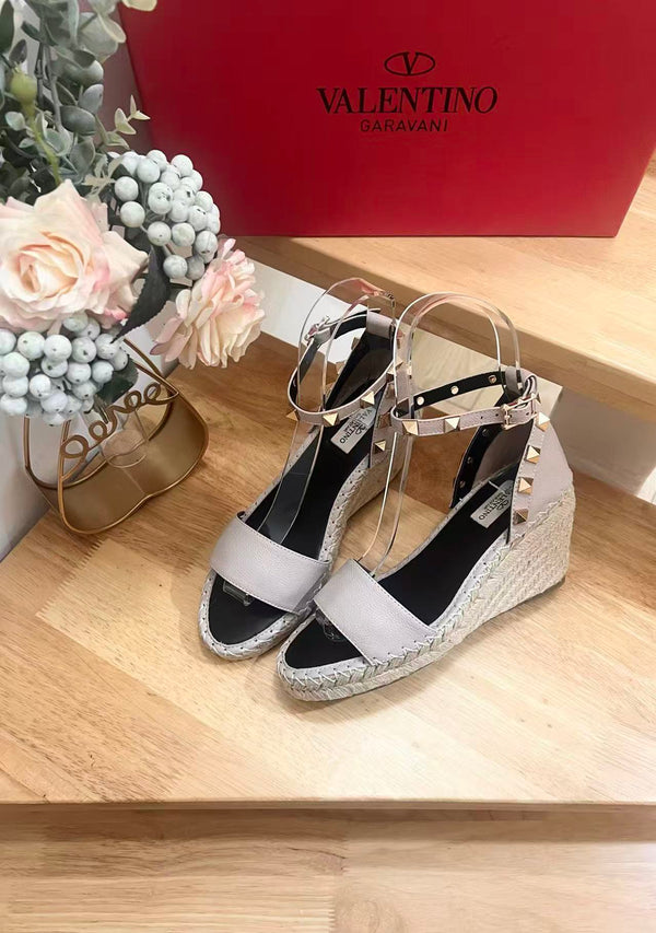 Espadrille VLogo Rockstud en cuir rose poudré