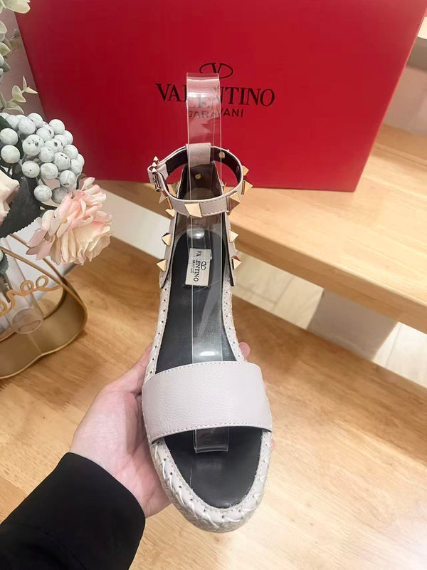 Espadrille VLogo Rockstud en cuir rose poudré