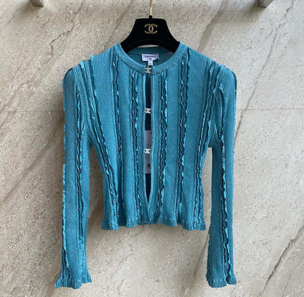 Chanel 2026 Cardigan Logo Button Blue Wool