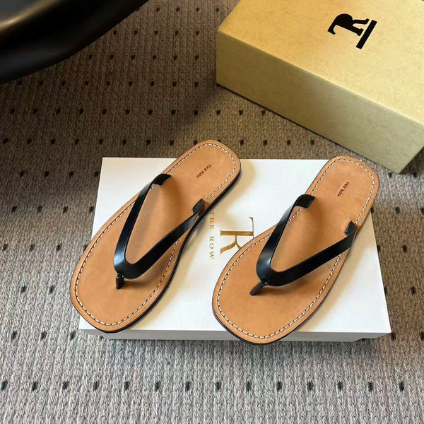 The Row City Flip Flops Black Brown Calfskin