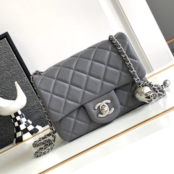 Chanel Mini Flap Bag 17cm Gray in Sheepskin