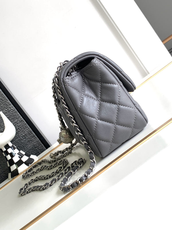 Chanel Mini Flap Bag 17cm Gray in Sheepskin