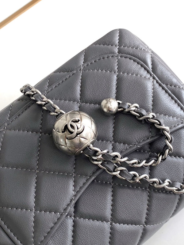 Chanel Mini Flap Bag 17cm Gray in Sheepskin