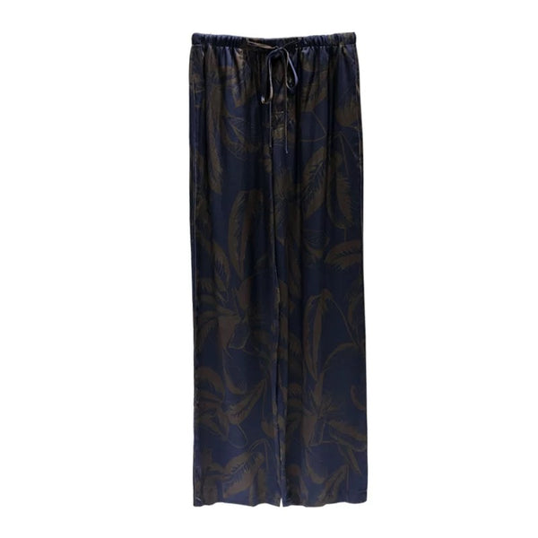 Loewe Straight-leg Pants Dark Navy Blue With Brown Print Pattern Silk