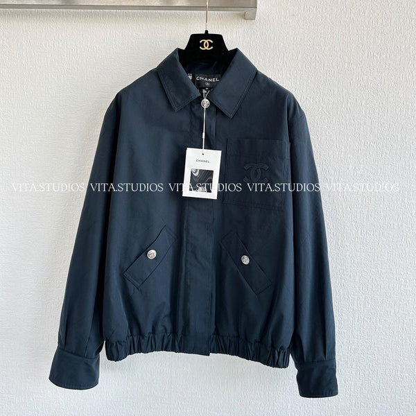 CC Classic Cropped Windbreaker Jacket Navy In Cotton