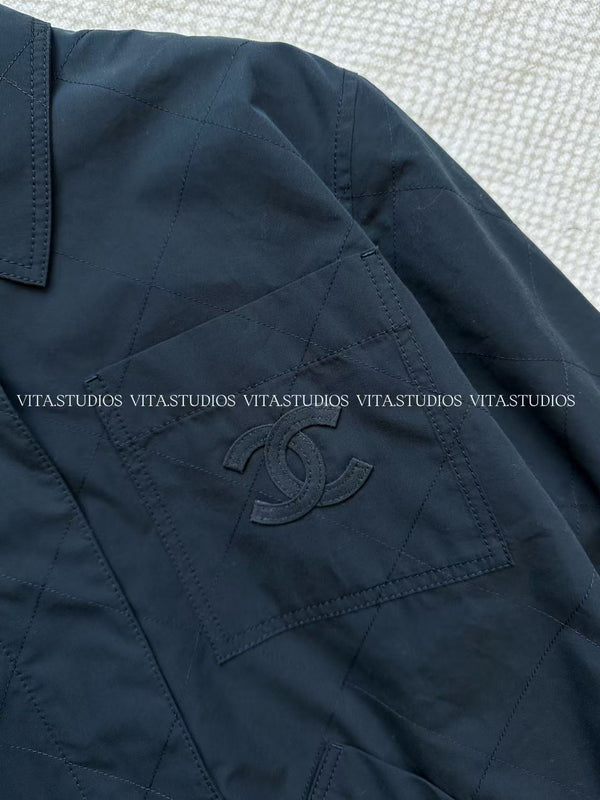 CC Classic Cropped Windbreaker Jacket Navy In Cotton