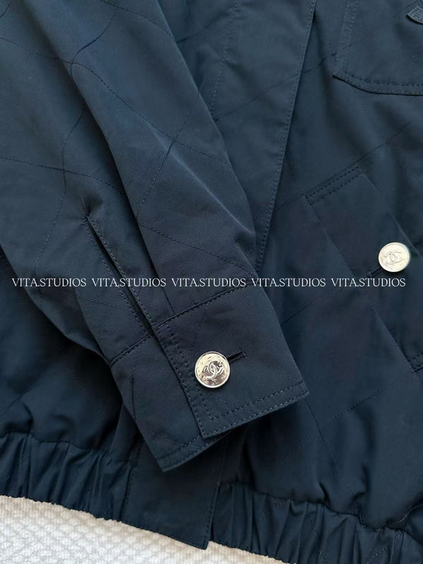 CC Classic Cropped Windbreaker Jacket Navy In Cotton