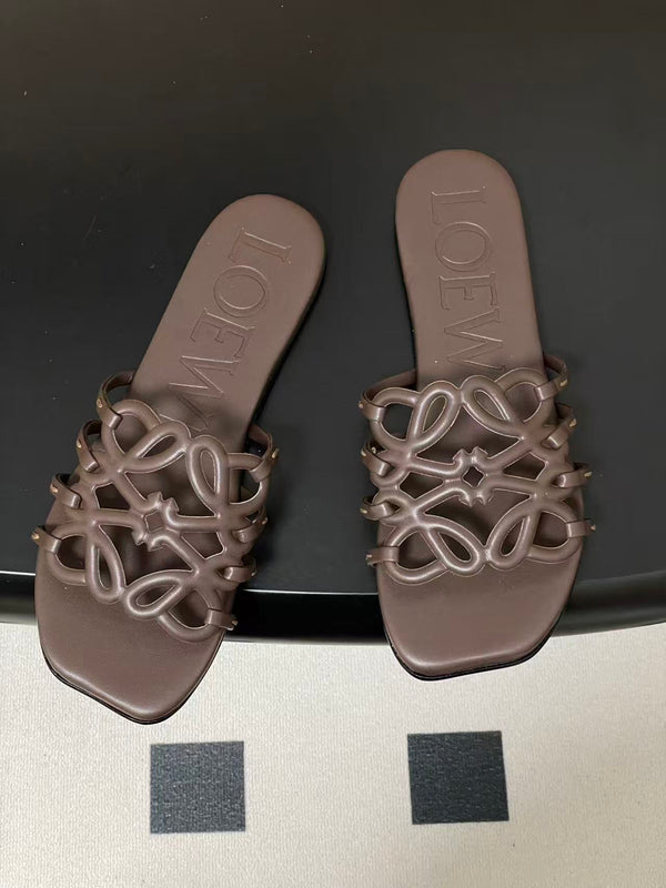 Loewe 25 Petal Anagram Slides Marrone Pelle di Vacchetta