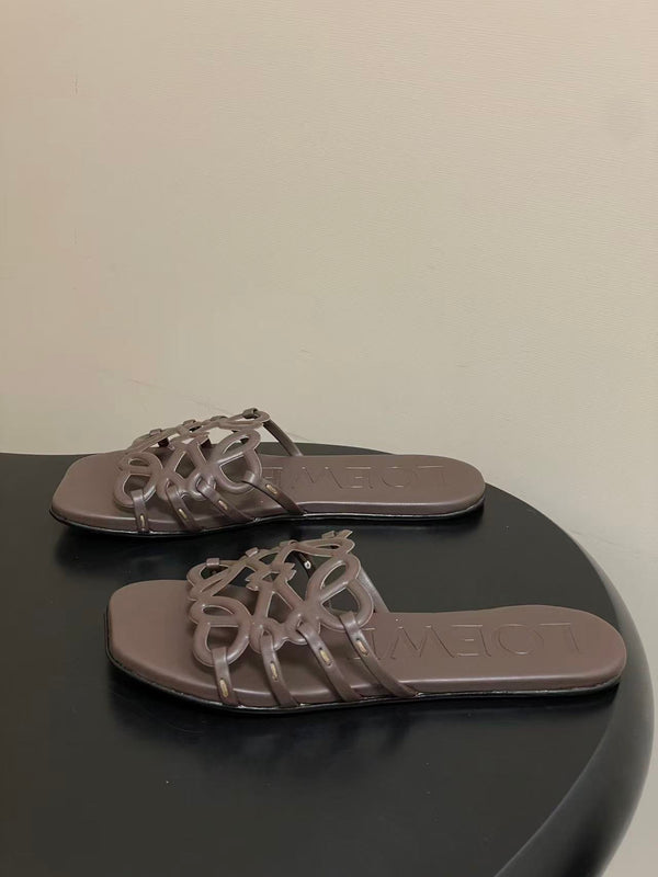 Loewe 25 Petal Anagram Slides Marrone Pelle di Vacchetta