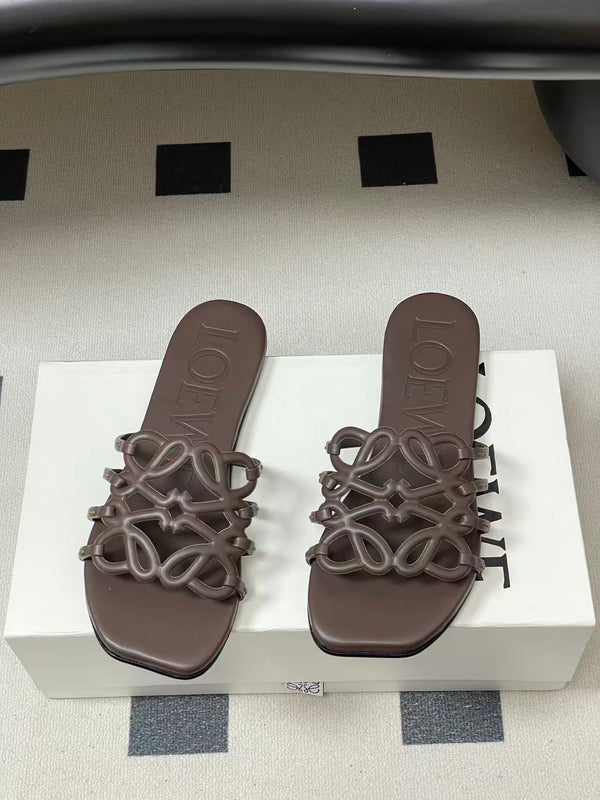 Loewe 25 Petal Anagram Slides Marrone Pelle di Vacchetta