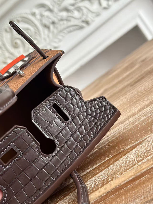 HM Birkin Faubourg 20 Brown Coffee Espom Alligator Embossed Leather