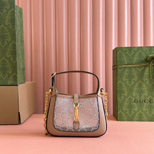 GG Jackie Mini Crystal Bag Pink Lizard Leather 675799