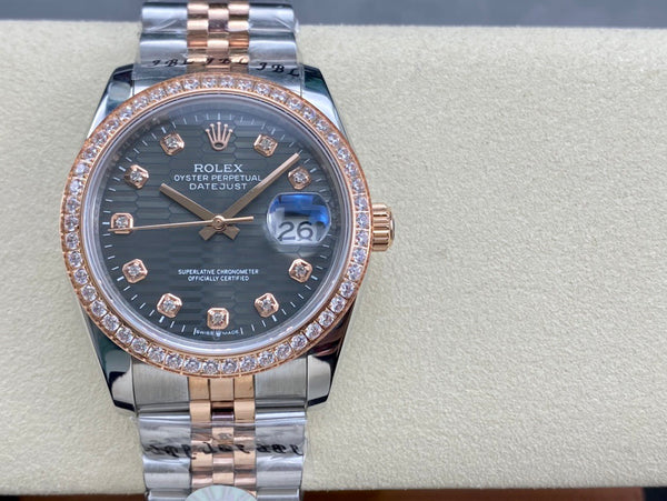 Rolex Datejust 36mm Everose Dial Diamond Bezel Steel Pink Gold and Silver