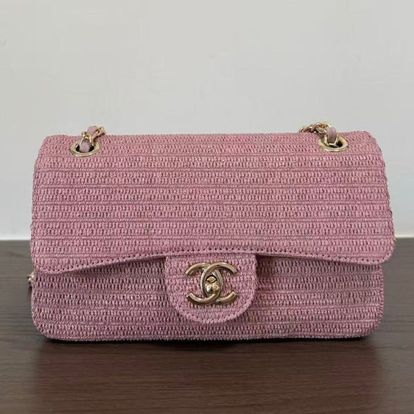 Chanel 2026 Classic Flap Bag 25cm Pink Tweed Fabric Leather