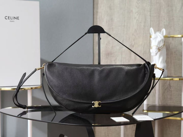Celine Little Halfmoon Soft Triomphe Bag in Black Lambskin