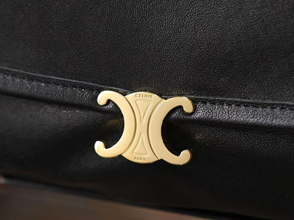 Celine Little Halfmoon Soft Triomphe Bag in Black Lambskin