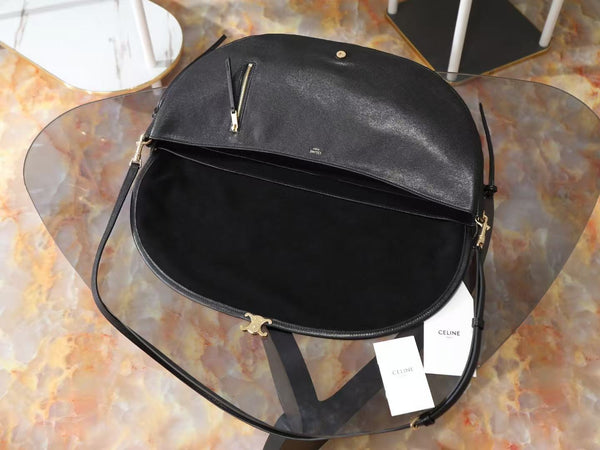 Celine Little Halfmoon Soft Triomphe Bag in Black Lambskin