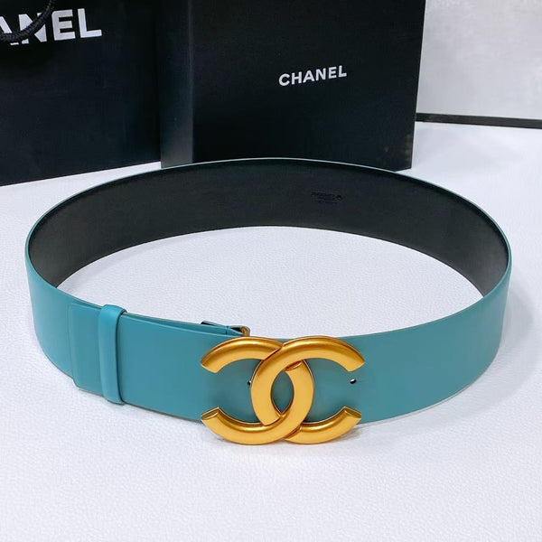 CC Belt 5.5cm Blue Leather Gold Buckle
