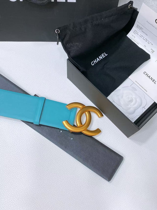 CC Belt 5.5cm Blue Leather Gold Buckle