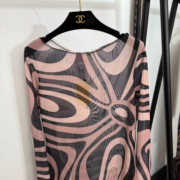 Emilio Pucci Marmo Printed Mesh Maxi Dress - Beige Black in Polyester