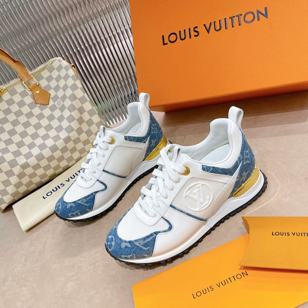LV Run Away Sneaker White Blue Denim Mesh Fabric Cowhide