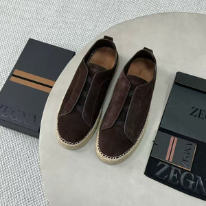Zegna Mélange Triple Stitch Dark Brown Suede Sneakers