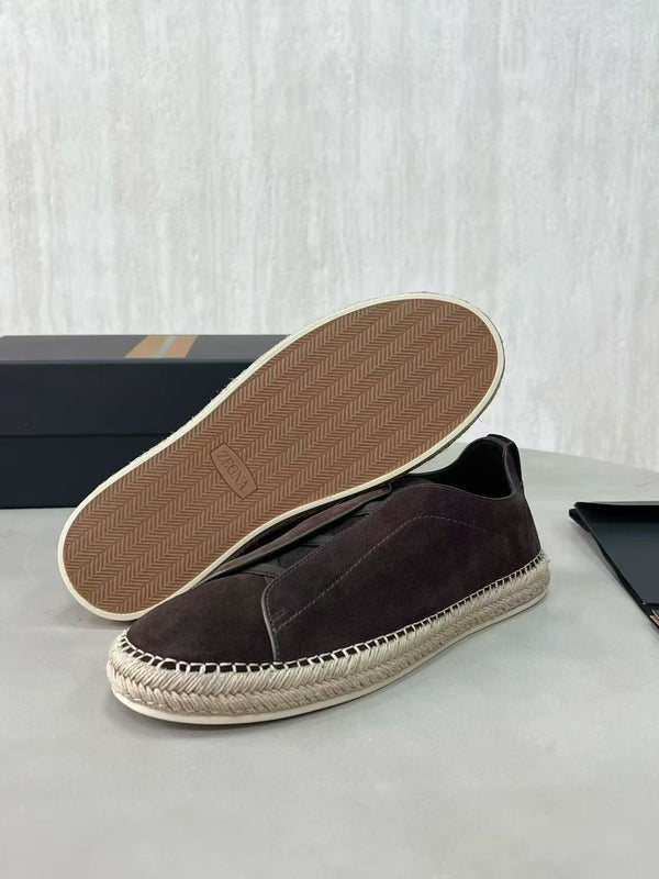 Zegna Mélange Triple Stitch Dark Brown Suede Sneakers