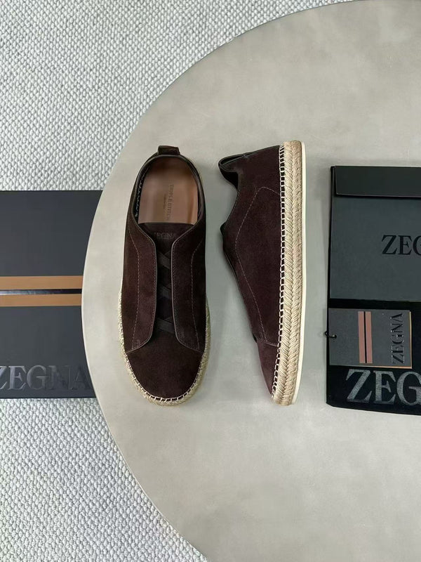Zegna Mélange Triple Stitch Dark Brown Suede Sneakers